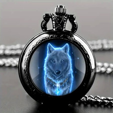 Vintage Cool Wolf King Quartz Pocket Watch Necklace Pocket Watch Gift Men Women