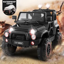 12V Battery 3 Speeds Kids Black Ride On Car Truck w/ RC MP3 LED Light USB Cover