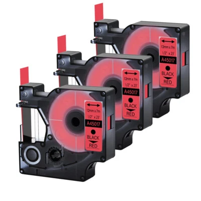 DIGI 3 Pack for DYMO 45017 D1 1/2" Black on Red Compatible Label Tape Office Labeling