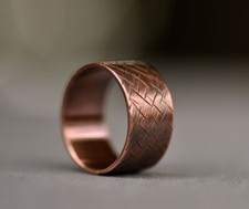 Wide Band Antiqued Pure copper Textured Unisex Jewelry Ring Gift For Men Women