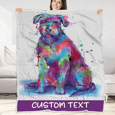 Wolfhound Dog Blanket Personalized Throw Woven Fleece Sherpa Many Designs NWT