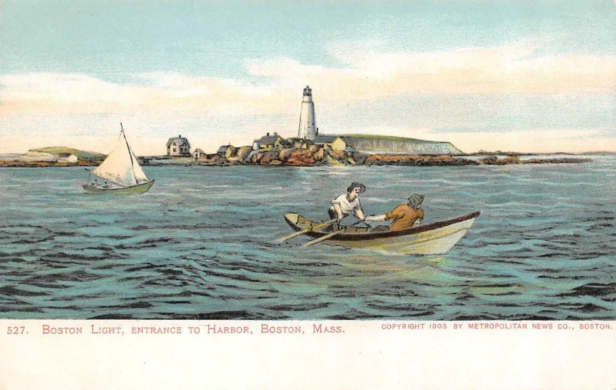 Massachusetts MA ~ BOSTON LIGHT HOUSE Harbor Entrance~Rowboat ca1900's  Postcard | eBay