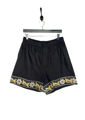 Bode Zinnia Ribbon Flower Embroidered Black Shorts - Sz XL/XXL
