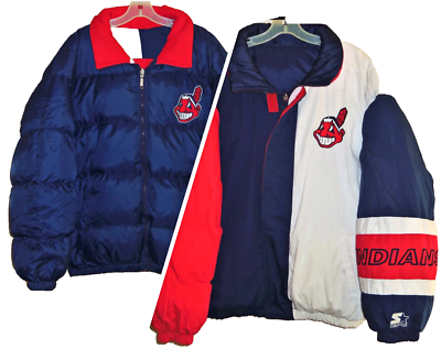 VTG 90's CLEVELAND INDIANS MLB REVERSE STARTER BUBBLE PUFF GOOSE