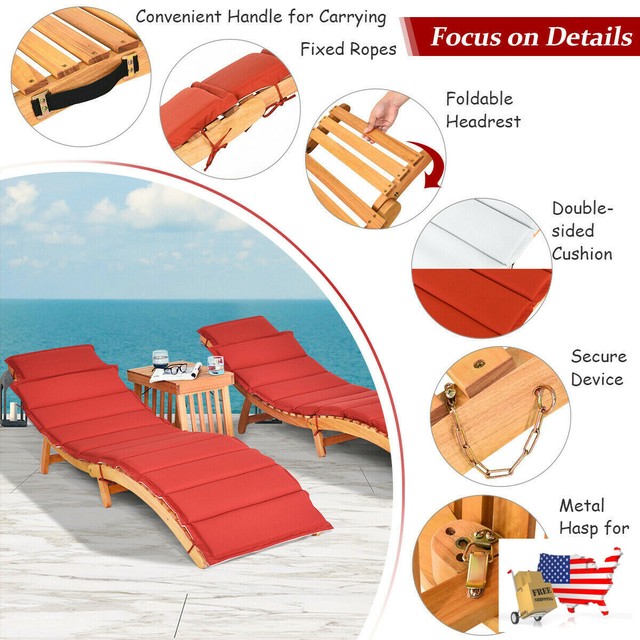 3PCS Wooden Folding Patio Lounge Chair Table Set for sale online