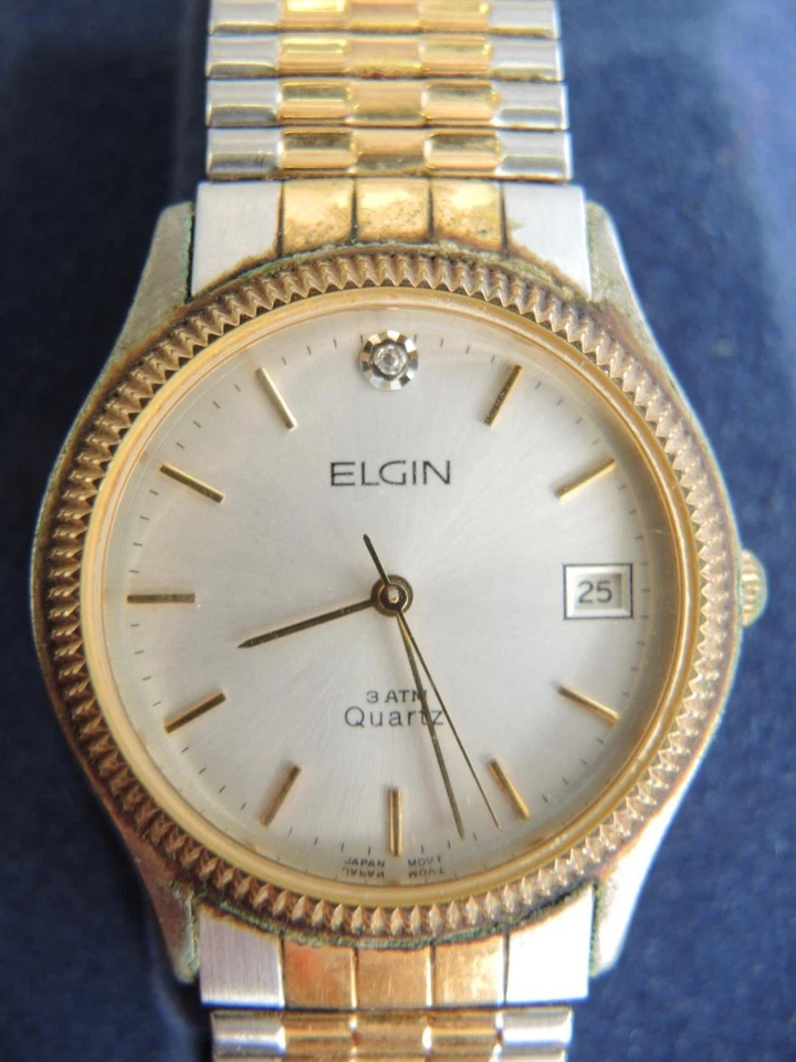 Reloj Pulsera Vintage Cuarzo Elgin Dos Tonos - FX-155-009 Con Caja Original Foto 3 de 4