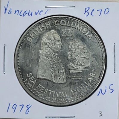 Canada, British Columbia Dollar 1978 BC70. Vancouver. James Cook, Endeavour Ship