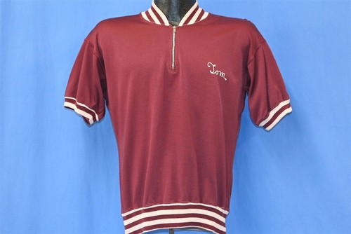 vintage 50s MAROON TOM DONS #3 QUARTER ZIP RAYON PULLOVER JERSEY t-shirt LARGE L - Picture 2 of 5
