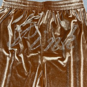 Victoria's Secret PINK Velvet Wide Leg Pants Copper Brown Rhinestone Logo Large