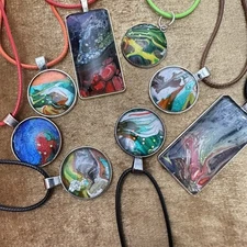 Pendant Necklaces Jewelry 8 Piece Lot OOAK HANDMADE Hand Painted signed 5517