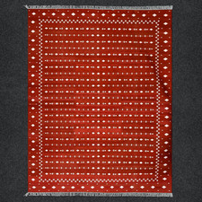 Handwoven Kilim Cotton Dhurrie Rug Color Red and White Design Carpet Rug