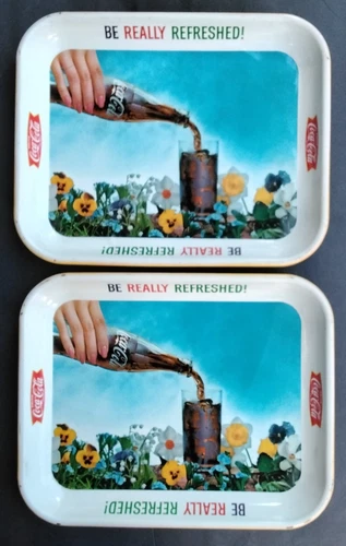 2 x Vintage 1961 Coca-Cola "Be Really Refreshed" Metal Serving Trays 13x11 T221
