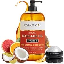 Natural Massage Oil with Roller Ball | Citrus & Coconut | Hydrating, Soothing...