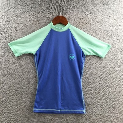 Roxy Rash Guard Shirt Womens XS Blue Green Short Sleeve Swim Surf SPF ...