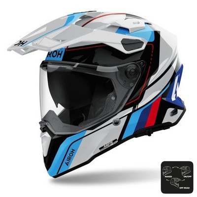 Airoh Commander 2 Skip Adventure Motorcycle Helmet - Gloss White/Blue/Red
