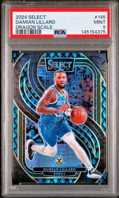 Damian Lillard 2024-25 Panini Select Dragon Scale Prizms #145 Premier 8/8! PSA 9