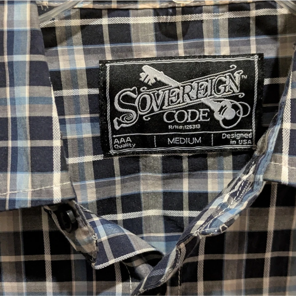 Men's Casual Navy Plaid Sovereign Code L/S Button Down Shirt w/ 2 Pockets Med - Image 2 of 4