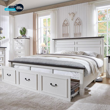 Farmhouse King Size Bed Frame with 51" Tall Headboard Wood Platform Bed Frame 