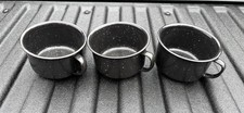 Set 3 Black Speckled Enamel Camping Outdoors Coffee Tea Mug Cup Metal Set Handle