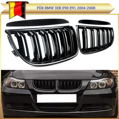 für BMW 3er E90 E91 04-08 Nieren Grill Frontgrill Schwarz Kühlergrill Doppelsteg