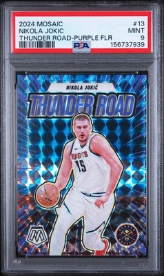 2024 Panini Mosaic Thunder Road #13 Nikola Jokic Thunder Road-Purple Flr PSA 9