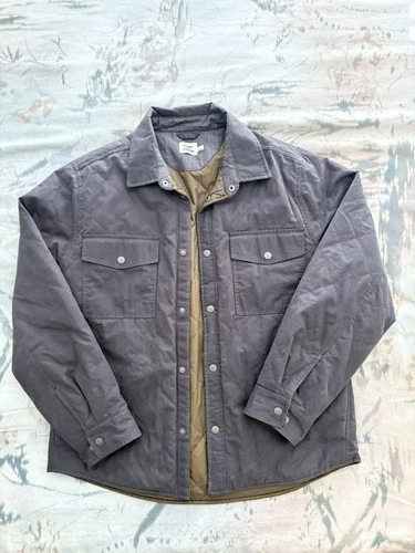 Flint and Tinder Quilted Waxed Shirt Jacket, Grey w/Green Lining, Large - product listing photo