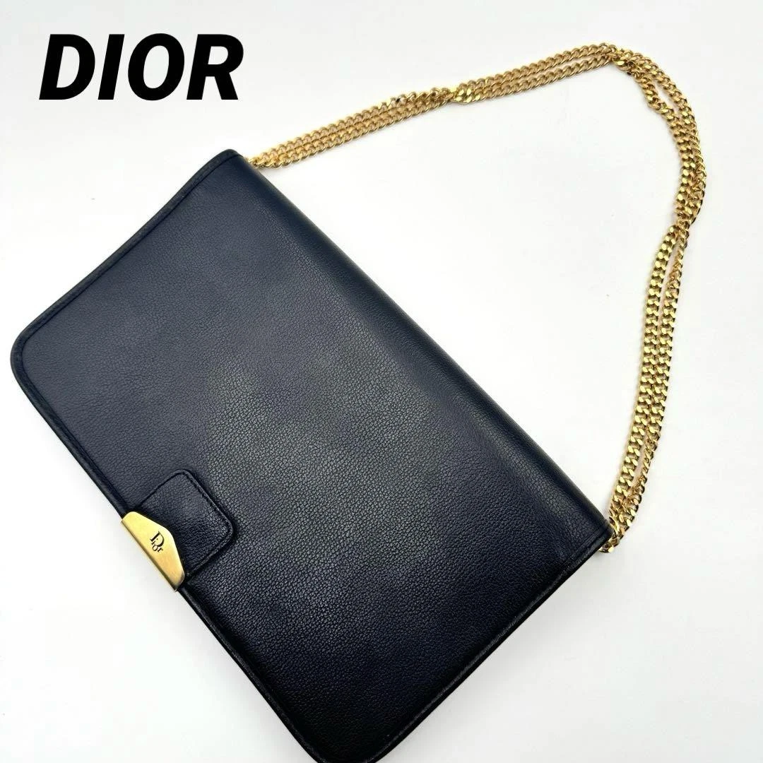 Chaîne trotteur Christian Dior vintage toile noire cuir occasion femme du Japon