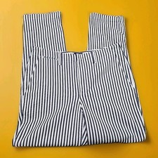 Lands' End Women's 10T Straight Leg Chino Ankle Pants Navy White Stripe 32x30