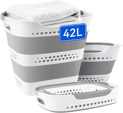 42L Medium Collapsible Plastic Laundry Basket with Handles, Foldable Laundry Bas