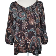 I.N. Studio Black Floral & Paisley Blouse