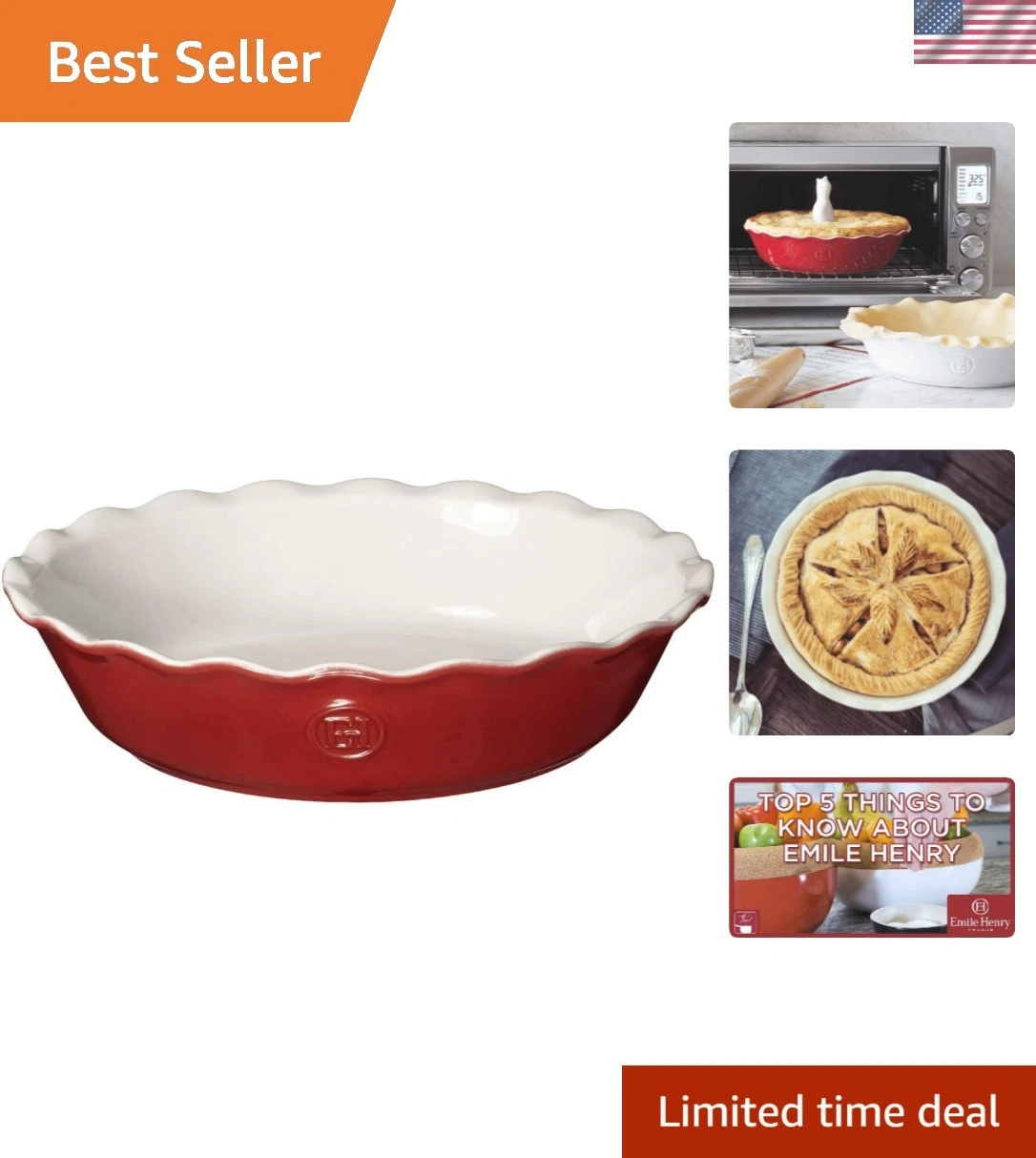 Modern Classics 9" Pie Dish - Durable Burgundy Clay for Exceptional Baking