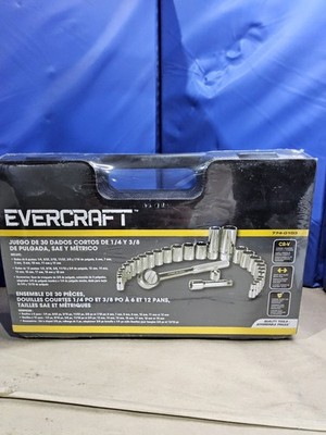 +Evercraft 30pc 1/4'' & 3/8  Dr. SAE Metric Socket Set 774-0103 Mechanic Tool New
