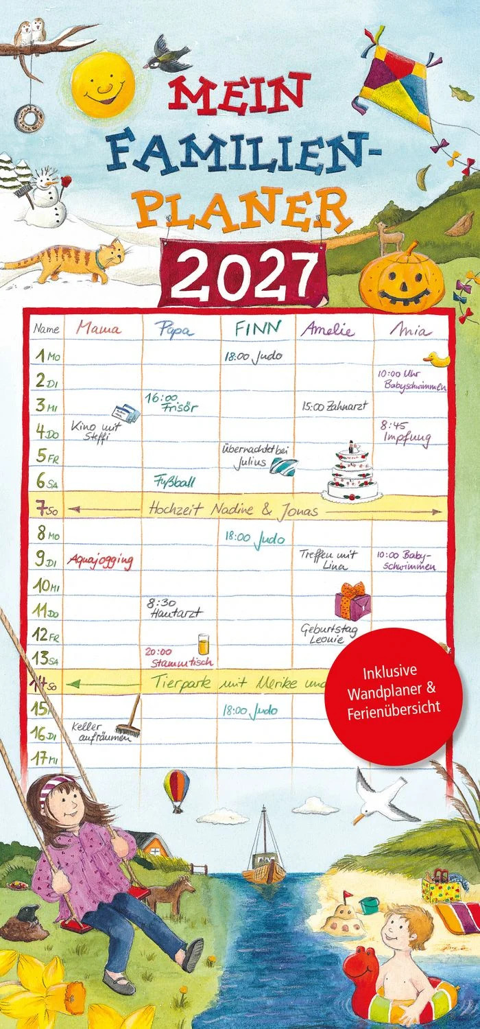 Mein Familienplaner 2027 mit Wandplaner Familienkalender mit 5 Spalten zum Ei...