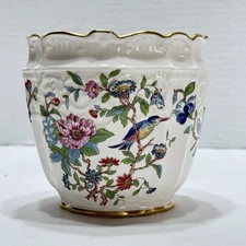 Aynsley English Bone China PEMBROKE Botanical Pattern Cachepot 22K Gold Trim 4”