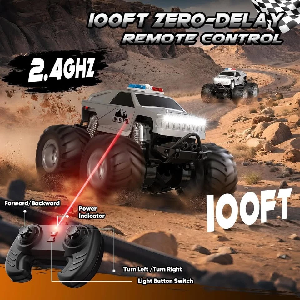 RC Truck Toy 1:24, Off-Road Pickup, Lights, 2 Batteries, Gift for Boys - Image 3 of 4