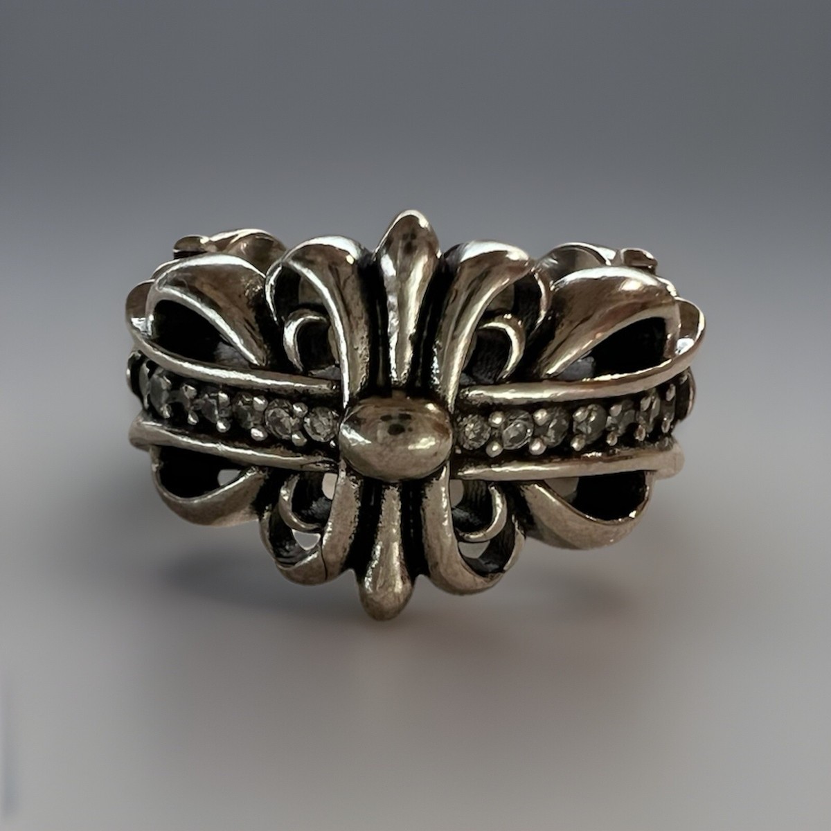 Chrome Hearts Double Floral Diamond Ring US SV925 Silver