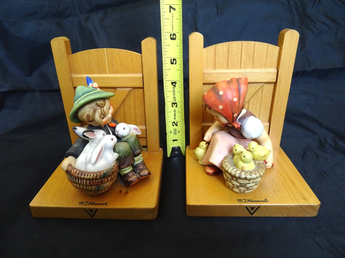 (2) Vintage Hummel Figurine Bookends Boy w/ Bunnies Girl w/ Chicks - Picture 2 of 24