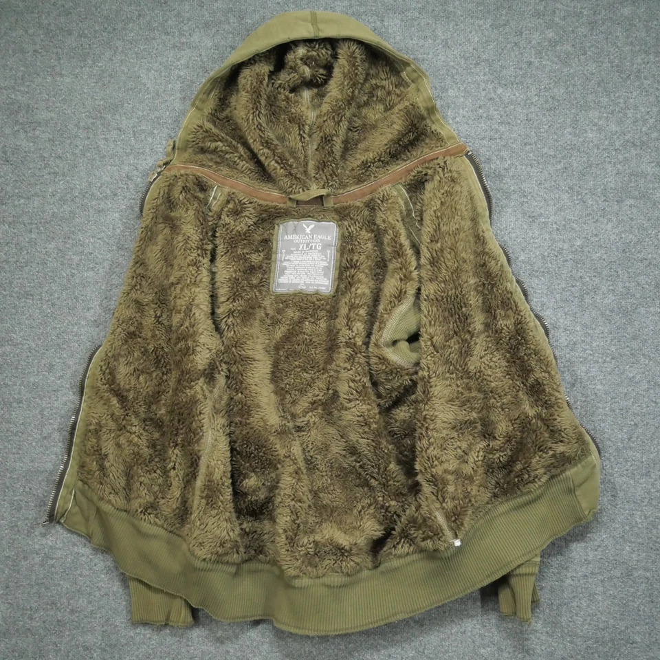 Sudadera con Capucha American Eagle Adulto XL Verde Cremallera Completa Forrada de Piel Sintética Sherpa Para Hombres Y2K Foto 3 de 4