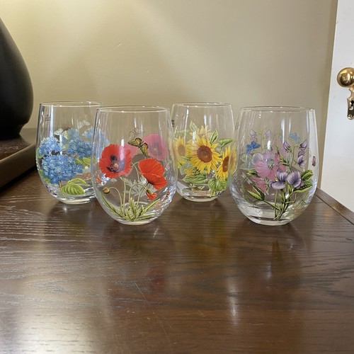 NEU UND VERPACKT Portmeirion stiellose Weingläser Botanischer Garten ~ 4er Set Blumen klar - Bild 5 von 14
