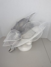 Scala Women's White  Silver Hat Kentucky Derby Church Wedding Bow 3" Brim