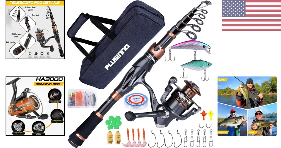 Lightweight 2.1m Telescopic Fishing Rod with Spinning Reel - Complete Gear Set - Image 2 of 4