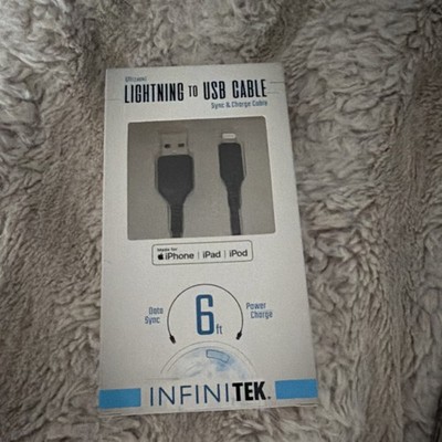 INFINITEK 6ft Black   USB Sync & Charge Cable for iPhone iPad iPod