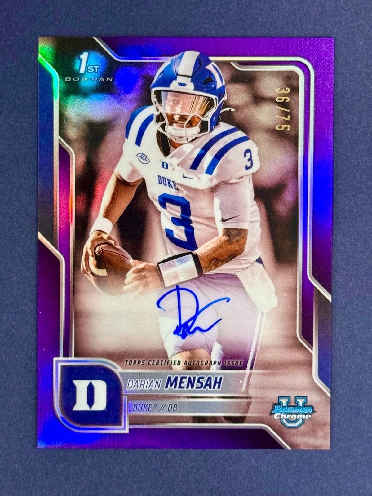 2025 Bowman Chrome University Darian Mensah Auto Purple Refractor /75 #BCA-DM
