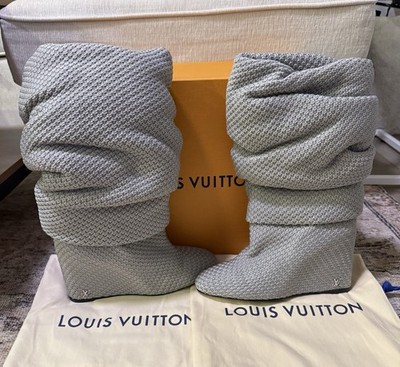 Louis Vuitton Summer Mid Wedge Boots Women's Gray Size 40