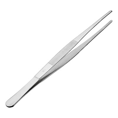1 Pcs 10-Inch Stainless Steel Straight Blunt Tweezers with Serrated Tip