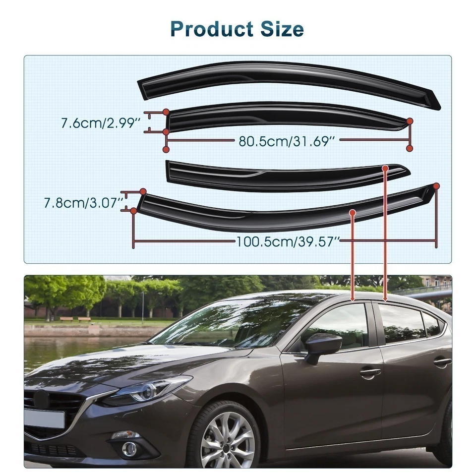 Para Mazda 3 Sedan 2010-2013 JDM-Mugen Estilo Viseiras Protetores de Chuva Defletores - Imagem 4 de 4