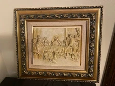 Vintage Last Supper 3D Bas Relief Wall Art | Ornate Gold Framed Religious Plaque