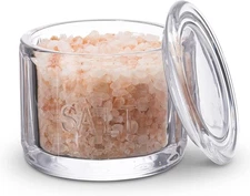 Glass Salt Cellar, with Lid, Embossed Pressed Glass, Clear Storage Container