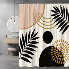 Modern Boho Shower Curtain with Black and Gold Design