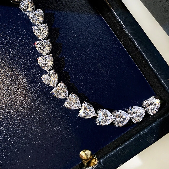 Romantic Love Heart Shinny White Fire Topaz Gems Women Silver Charm Bracelets - Image 4 of 4